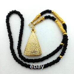 Phra Nang Phaya Thai Talisman Terracotta Buddha Gold Gilded Frame Lava Necklace