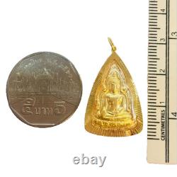 Phra Phuttha Chinnarat Buddha Thai Amulet 18K Solid Gold Frame Pendant Necklace