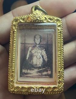 Phra Phuttha Phor To Thai Buddha Photo Amulet Gold Tone Pendant in Case