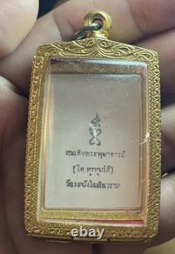 Phra Phuttha Phor To Thai Buddha Photo Amulet Gold Tone Pendant in Case