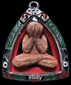 Phra Pidta LP Dam Wat Mai, Thai Herb Talisman Buddha Amulet, with Sacred Mineral