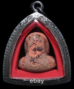 Phra Pidta LP Dam Wat Mai, Thai Herb Talisman Buddha Amulet, with Sacred Mineral