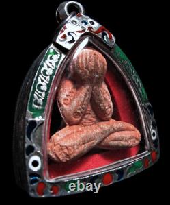 Phra Pidta LP Dam Wat Mai, Thai Herb Talisman Buddha Amulet, with Sacred Mineral