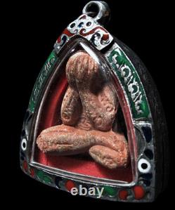 Phra Pidta LP Dam Wat Mai, Thai Herb Talisman Buddha Amulet, with Sacred Mineral