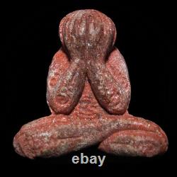 Phra Pidta LP Dam Wat Mai, Thai Herb Talisman Buddha Amulet, with Sacred Mineral