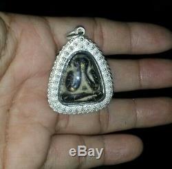 Phra Pidta LP Kaew, 3 Solid Gold takrud, Buddha Thai Amulet 100% Silver Case