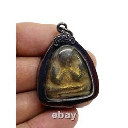 Phra Pidta LP Kaew Kesaro Old Silver Case Pendant Talisman Thai Buddha Amulet