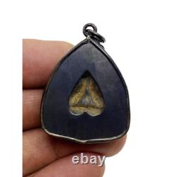 Phra Pidta LP Kaew Kesaro Old Silver Case Pendant Talisman Thai Buddha Amulet