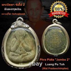 Phra Pidta Lp Toh Silver-takrut Embed Jumbo 2 Thai Buddha Amulet Pendant Rare