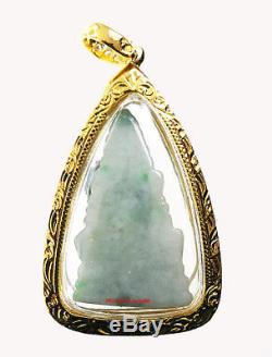 Phra Puttha Chinnarat Real Gem+Jade Caved 18K GP Case Sacred Buddha Thai Amulet