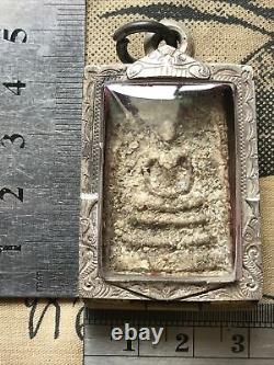 Phra Somdej Bang Khunphrom, over 160 yr old Thai Buddha Amulet Silver Casing