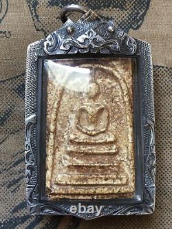 Phra Somdej Wat Rakhang, over 160 yr old Thai Buddha Amulet Real Silver Casing
