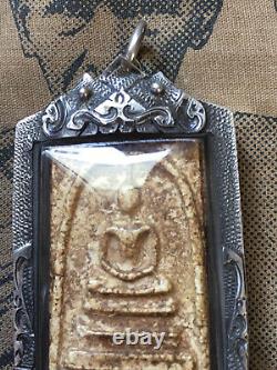Phra Somdej Wat Rakhang, over 160 yr old Thai Buddha Amulet Real Silver Casing