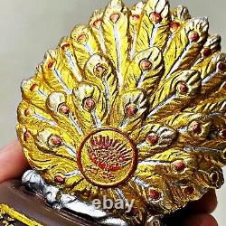 Pidta Closed Eye Buddha Kb Ariyachat Peacock Wealth Rich Gold Thai Amulet #17063