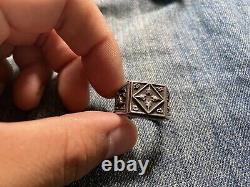RARE Antique Thailand monk LP cham nan Wat Buddha Silver Amulet Ring US9.5