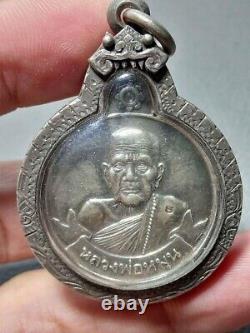 RARE ITEM Vtg Phra LP Mun Pendant Silver Thai Amulet Magic Buddha Powerful Old