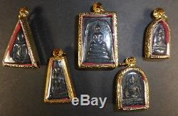 REAL LEK LAI Black Jewel of Thailand BENJAPAKEE SET of 5 Thai Buddha Amulets