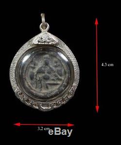 REAL! THAI BUDDHA Amulet Thao Kru Wen 700-800 YR. OLD/SILVER CASE