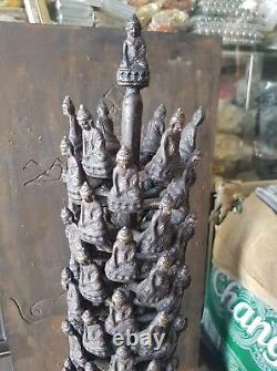 Rare Amulet Tree Pha Gring Buddha Brass Statue 91 pcs. Thailand H=17.5