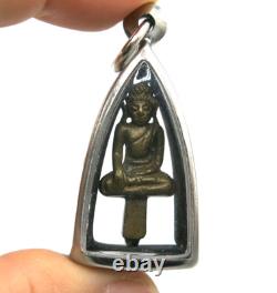 Rare Antique Thai Buddha Amulet Pendant Phra Yod Thong Ayutthaya Art Brass Alloy