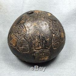 Rare COCONUT SHELL Carve Phra Rahu Om Jun LP Noi Thai Amulet Buddha Talisman ###