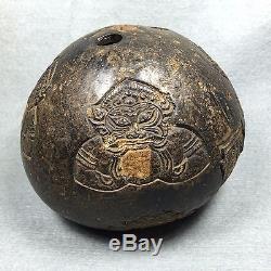 Rare COCONUT SHELL Carve Phra Rahu Om Jun LP Noi Thai Amulet Buddha Talisman ###