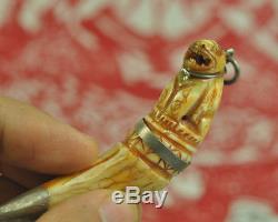 Rare Carved Tiger Takrut Talisman LP Nok Thai buddha Amulet mystic Tooth canines