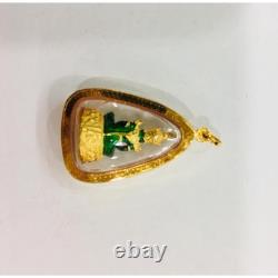 Rare Emerald Buddha Amulet Pendant in Solid 18K Gold Waterproof Case Thai Luck 9