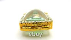Rare Green Jade Carved Buddha Phra Kaew 18K Gold Plated Case Chiang Saen Art
