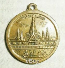 Rare Old Medal Brass Coin Buddha Vintage Large Wat Thai Thailand Precious BJH