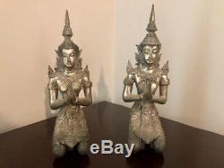 Rare Set Thai Guardian Praying Kneeling Buddha Amulet Antique Statue