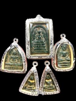Rare Set of Benjapakee Green Jade Wat Phra Kaew Wangna Thai Buddha Amulet