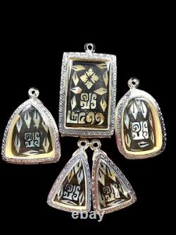 Rare Set of Benjapakee Green Jade Wat Phra Kaew Wangna Thai Buddha Amulet