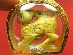 Rare Singha Luang Phor Derm Wat NongPo thai buddha amulet (Gold 90%). Card. #6