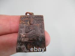 Rare Thai Amulet Talisman Pendant Buddha solid brass or coper signed on back