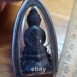Rare Thai Buddha Amulet Phra Kring Gold Takroot set in old antique silver case