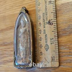 Rare Thai Buddha Amulet Phra Roung set in old Handmade antique Bronze case