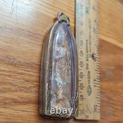 Rare Thai Buddha Amulet Phra Roung set in old Handmade antique Bronze case