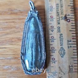 Rare Thai Buddha Amulet Phra Roung set in old Handmade antique silver case