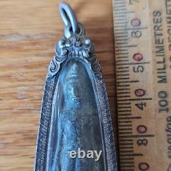 Rare Thai Buddha Amulet Phra Roung set in old Handmade antique silver case
