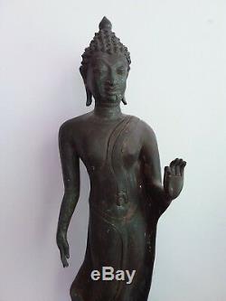Rare Thai Buddha Stand (Phra pang leela) Statue Bronze