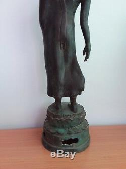 Rare Thai Buddha Stand (Phra pang leela) Statue Bronze