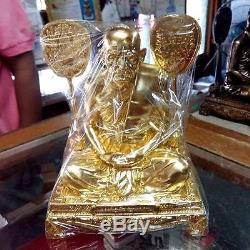 Real Gilt Brass LP NGERN Temple 9 Guru monk Jubilee Statue Thai Buddha Amulet
