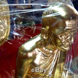 Real Gilt Brass LP NGERN Temple 9 Guru monk Jubilee Statue Thai Buddha Amulet
