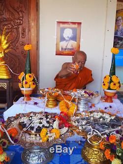 Real Leklai Khunpaen Gold Takrut LP Ong Thai Buddha amulet Luck Protect Talisman