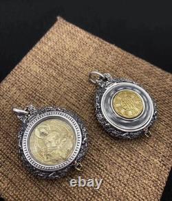 Reversible Good Fortune & Buddha Pendant Heavy Thai Silver&Brass Spinning Amulet