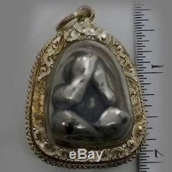 SOLID Silver 925 Phra Pidta Genuinebe Thai Buddha amulet, silver case 925 BE2470