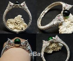 SUPER RARE 100% Real Green Naga Eye Sterling Silver Bangle Thai Amulet Buddha