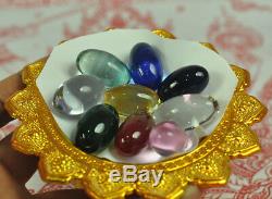 Sale 9 Gems Leklai Kaew Glass metal charms Crystal Thai Buddha Amulet Lek lai