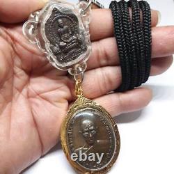 Set 2 Pcs Rian Lp Ruay Wat Tako in Case + Necklace Thai Buddha Amulet Pendant